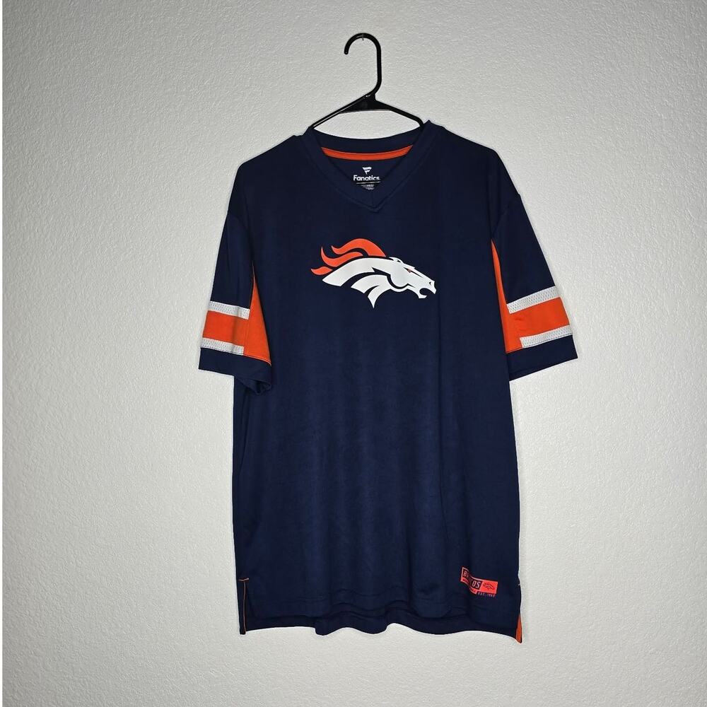 Fanatics Denver Broncos NFL Jersey Shirt Mens XL Navy Orange V Neck